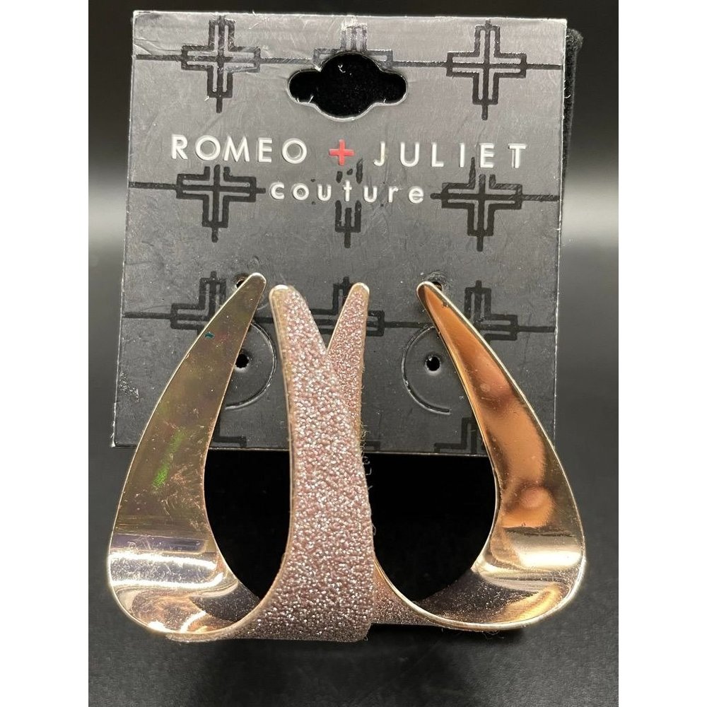Romeo + Juliet Couture Faux Rose Gold Loop Sparkling Glitter Earrings L 1.75 In.